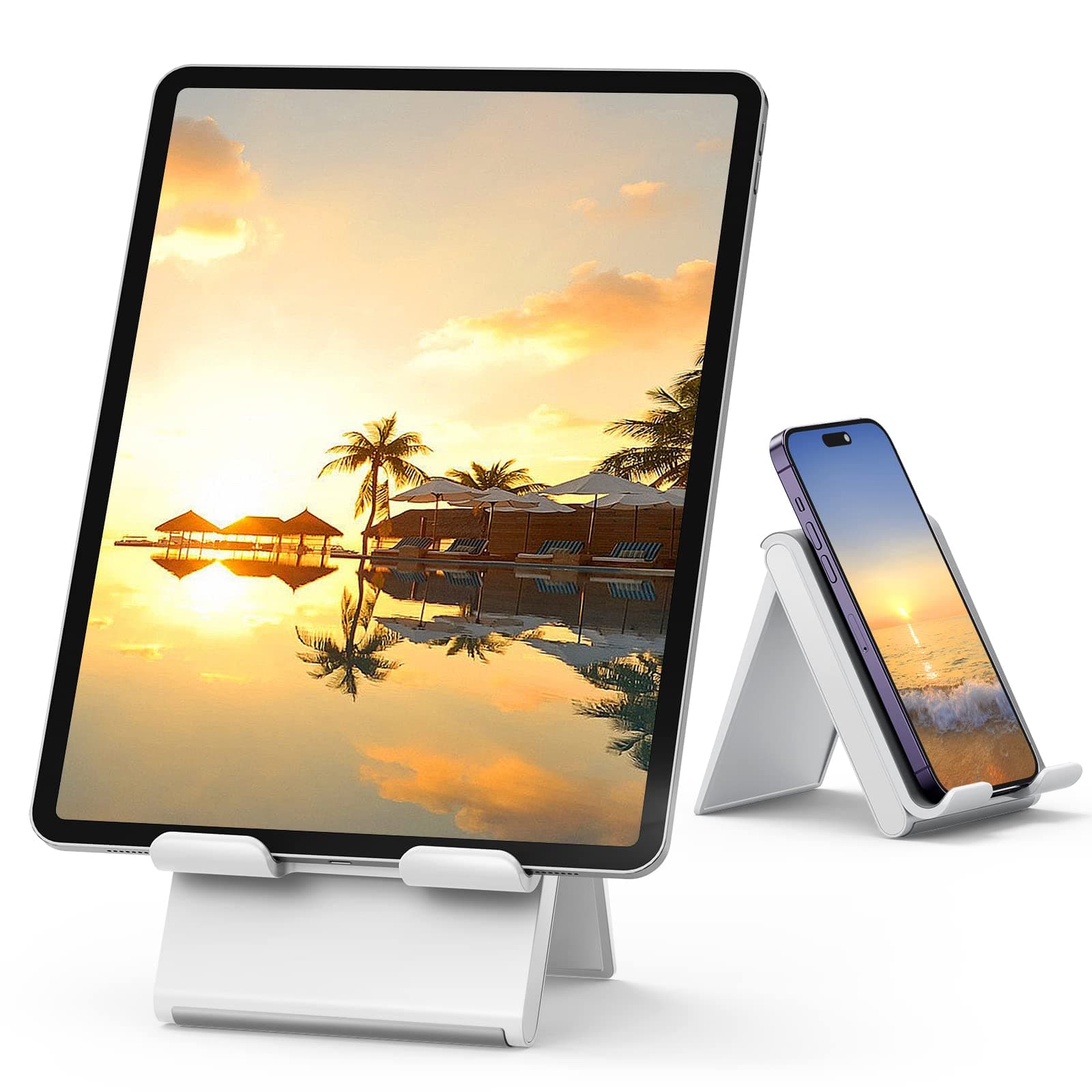 SAIJI Tablet Stand Adjustable, Desktop Phone Stand Holder Dock, Foldable Portable Stand Compatible with Tablet Such as iPad Pro 11, Air Mini, Kindle, E-Reader - Gray