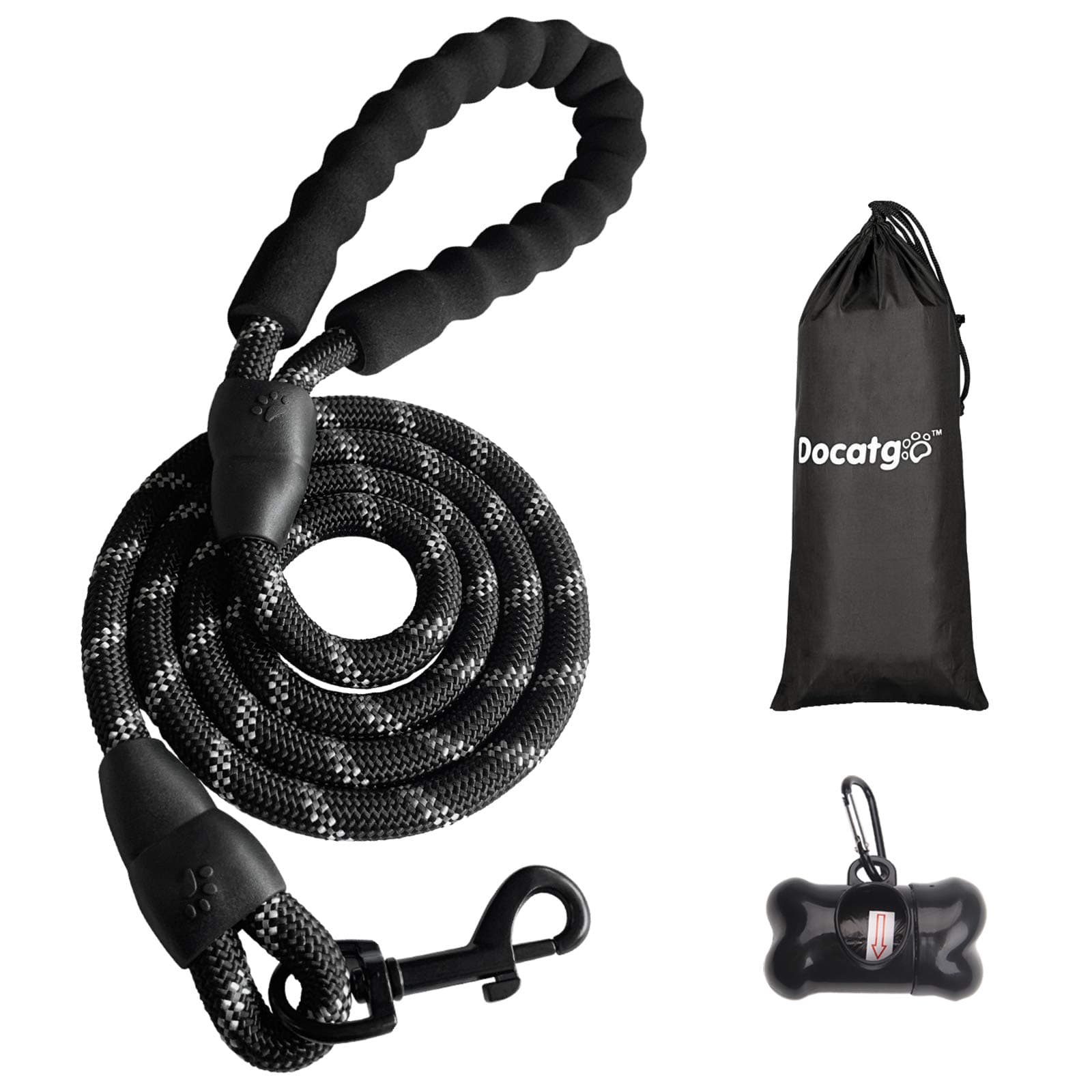 Docatgo 5 FT Strong Dog Lead with Comfortable Padded Handle and Highly Reflective Threads for Small, Medium and Large Dogs