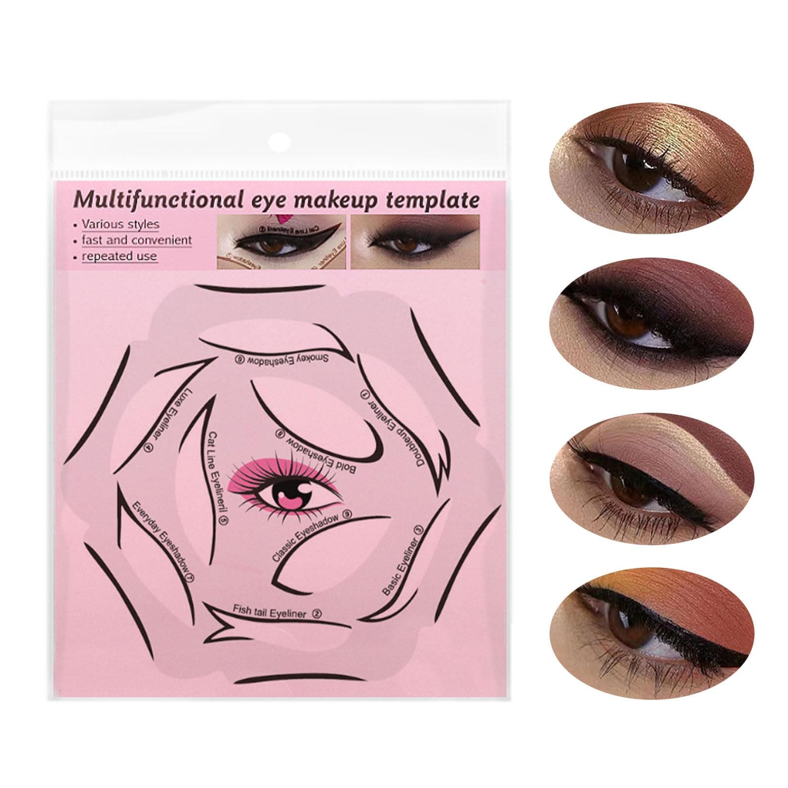 Eyeliner Stencils 4 Sheets Eyeliner Stencil Set 6 in 1 Reusable Eyeliner Stencils for Ideal Winged Tip Includes Eyeshadow Stencils and Eyeliner Tape Makeup Tool for Hooded Eyes