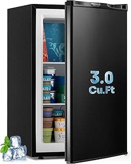 3.0 Cu.ft Compact Upright Freezer, Single Door Mini Freezer with Adjustable Thermostat, Removable Shelves, Energy-Saving & Low Noise, Small Freezer for Home/Dorm/Apartment/Office (Black)