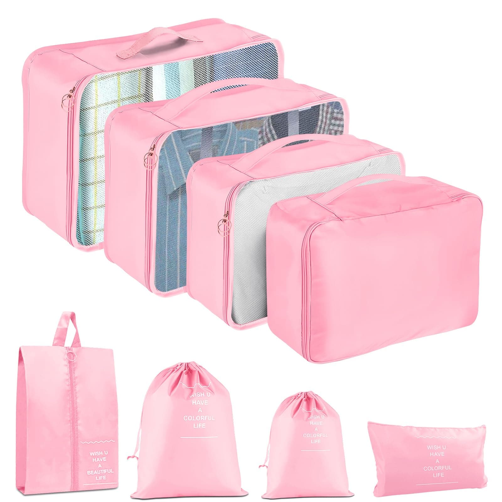 YEEYAA 8 Set Packing Cubes for Suitcase, Packing Cubes for Carry on Suitcases, Luggage Organizer for Travel Essentials, Large Mesh Luggage Bag for Suitcases