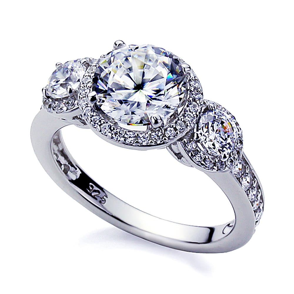 DoubleAccent Platinum Plated Sterling Silver Ring 2 CT Round CZ Stone Halo Engagement Ring (Size 5 to 9), 7