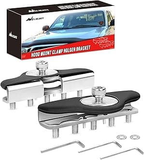 90025B Led Light Bar Mounting Brackets 2pcs Universal Hood Led Work Light led Pods Mount Bracket Clamp Holder for SUV Truck Off Road Installed No Need Drilling, 2 Years Warranty,Black