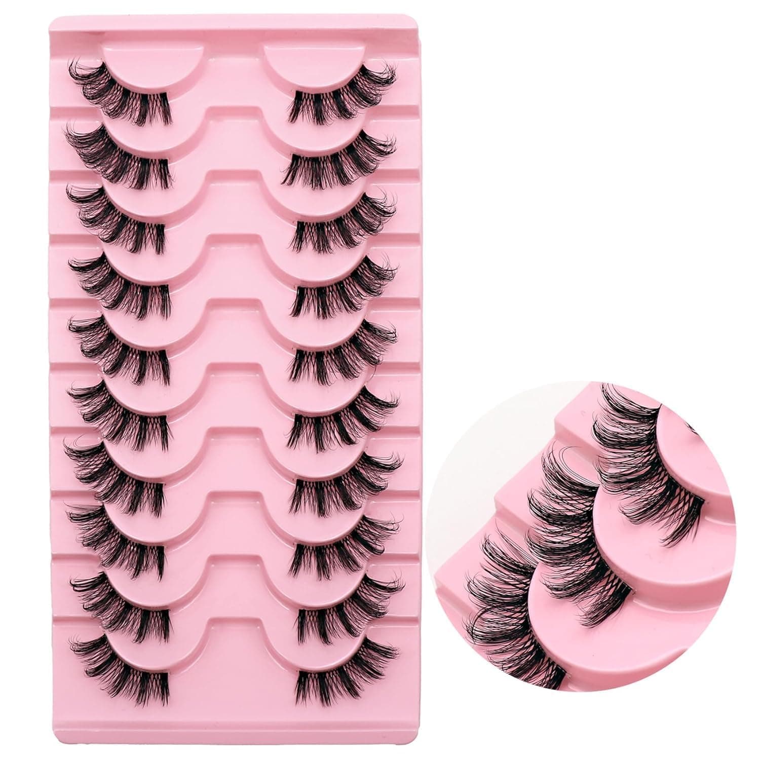 False Eyelashes Half Fake Lashes Natural Lashes with Clear Band Handmade Soft 15mm Strip Fake Eyelashes (10 Pairs) (Style-2)