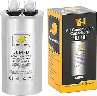Capacitor for Air Conditioner 50 uf MFD 370 or 440 Volt VAC, Multi-Purpose Round Capacitor for AC Motor Run or Fan Motor Start or Condenser Straight