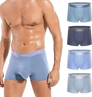 VEEAMON Men's Cotton Stretch Boxer Briefs Seamless Underwear Moisture-Wicking Comfortable 4-Pack With Gift Box