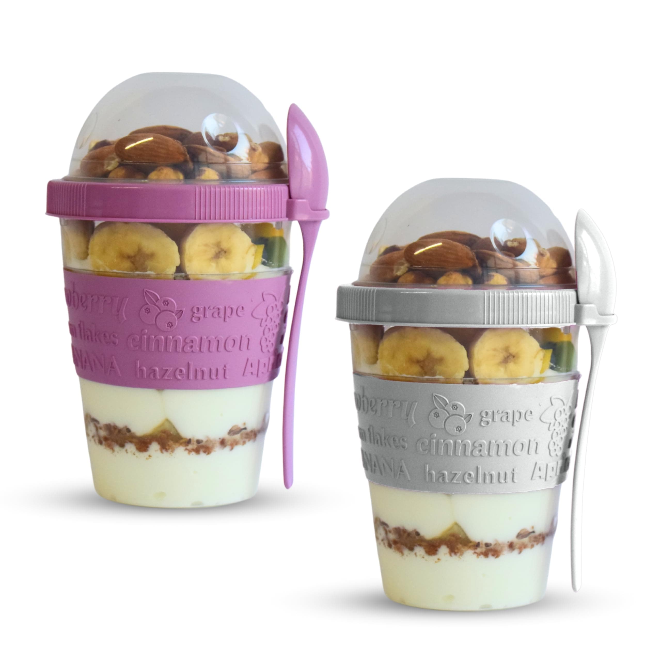 salda 2 Pack 20 oz Breakfast On the Go Cups, Take and Go Yogurt Cup with Topping Cereal Cup with spoon, Overnight Oats or Oatmeal Container Jar, Colorful Set of 2