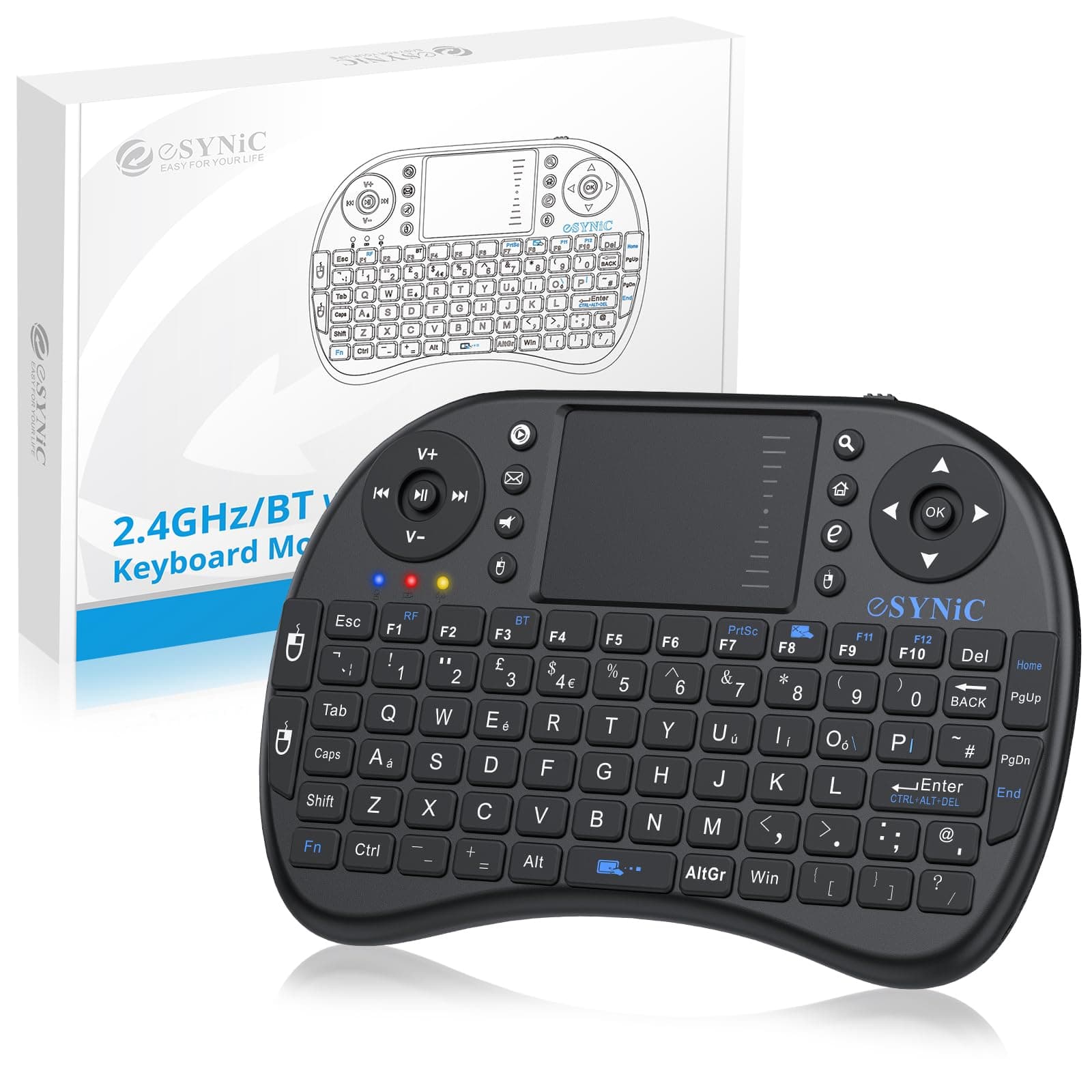 Upgraded Bluetooth Mini Wireless Keyboard 2.4G XBMC Touchpad Mouse Combo Multi-media Portable Handheld Keyboard for Phone Google XBOX TV HTPC IPTV Raspberry PS5 British Layout-Black