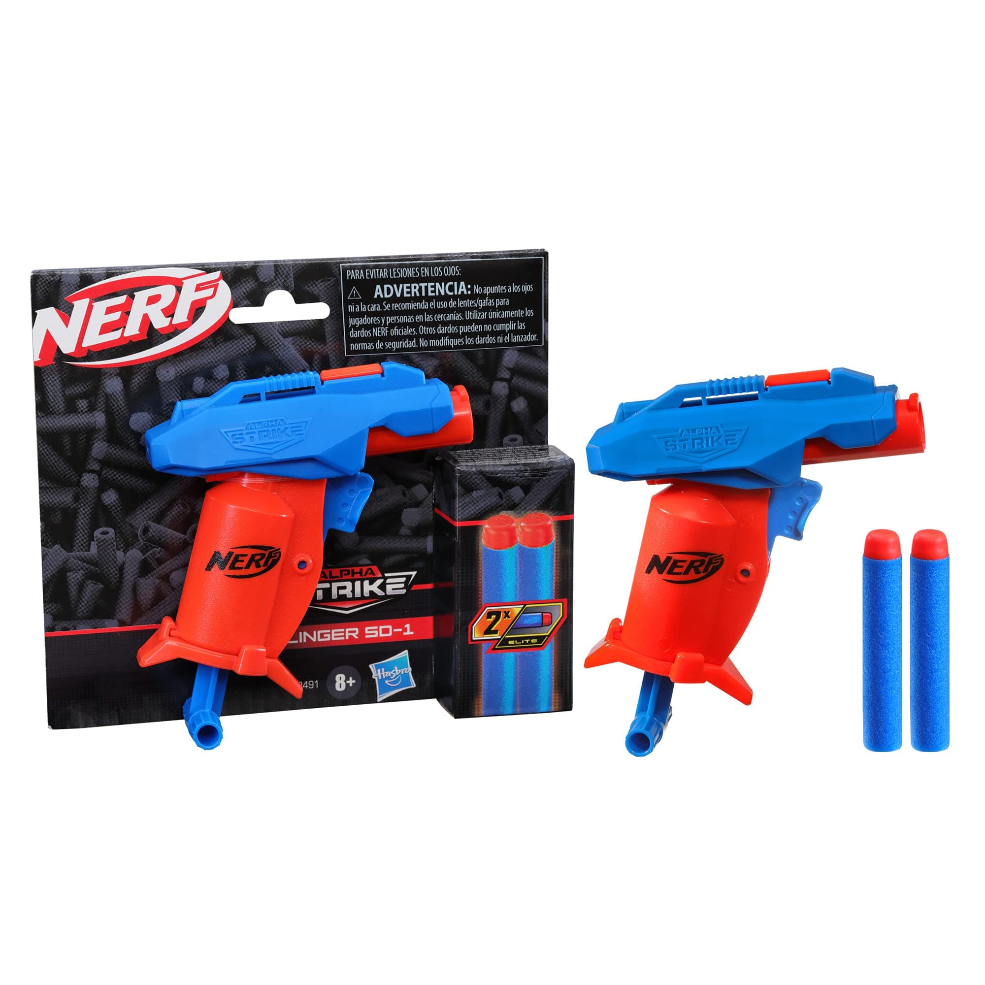 Alpha Strike Slinger Sd-1 Single-Fire Dart Blaster - Includes 2 Official Nerf Elite Foam Darts Easy Load Prime Fire,Multicolor