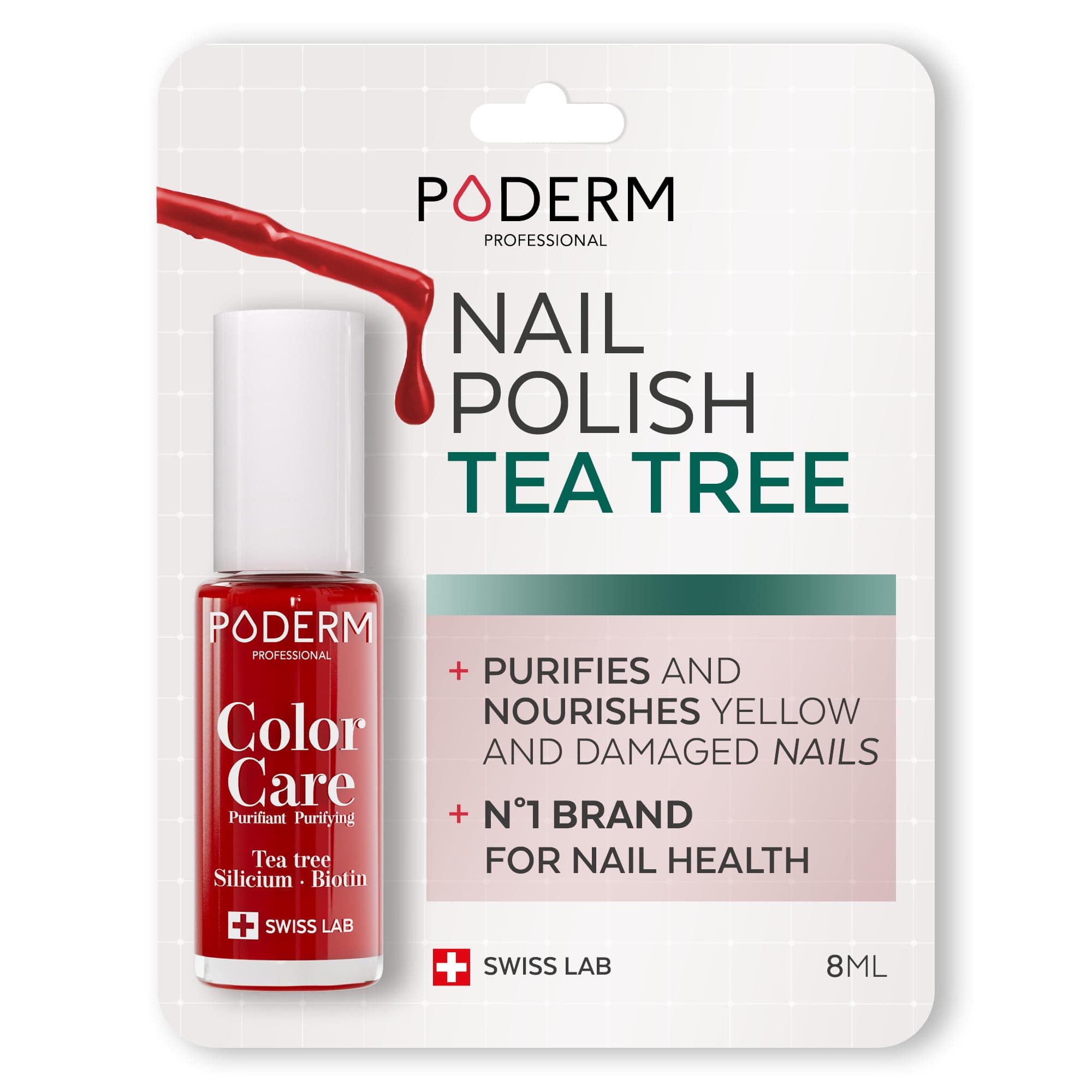 PODERM Nail Polish – Enriched with Tea Tree & Biotin – Improves Nail Appearance – Vegan Formula – For Hands & Feet – Swiss Made (Cherry Red)