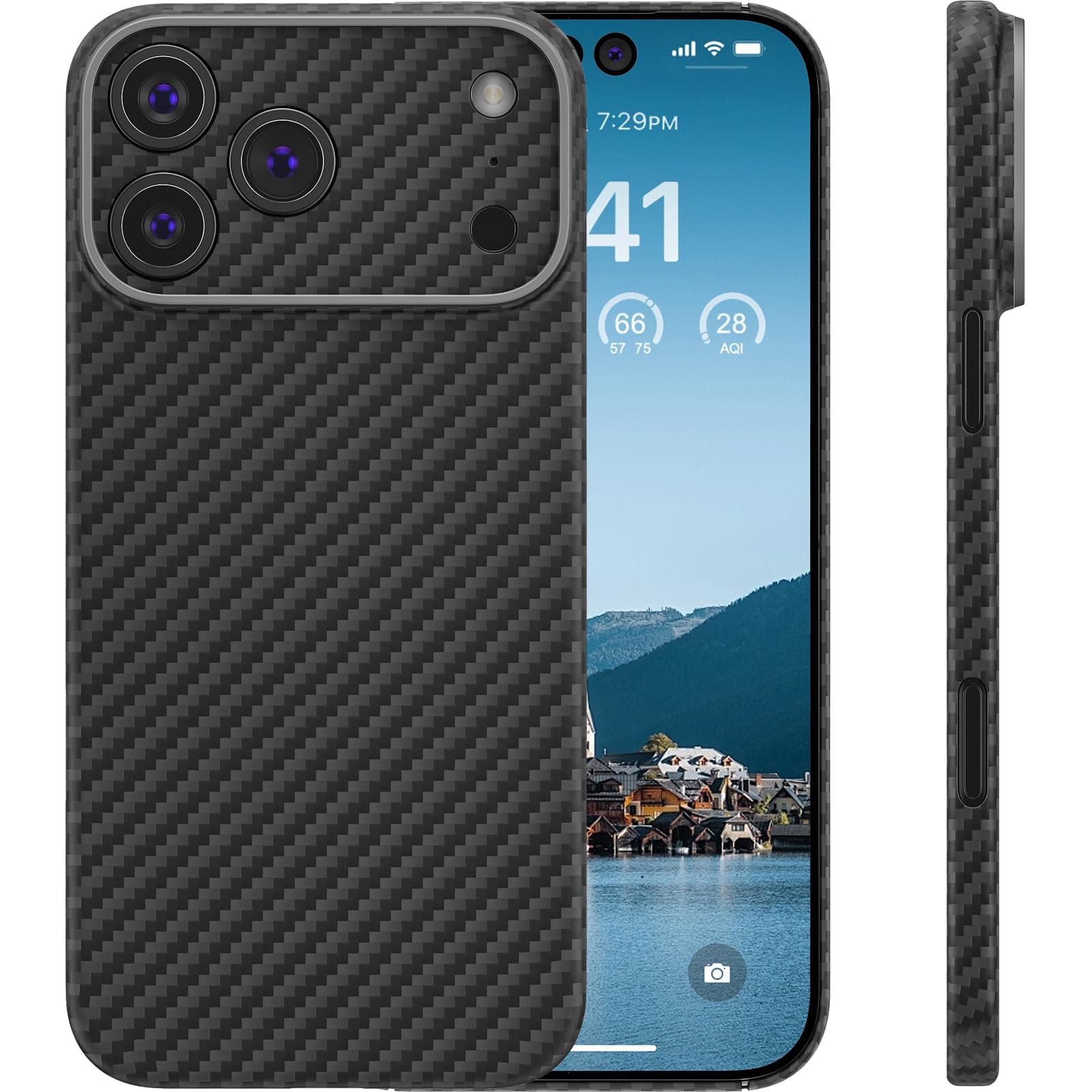 Real Aramid Fiber for iPhone 17 Pro Max Case, [NO-case Feeling] Durable Sturdy Aramid Fiber with 0.5mm Slim Case for iPhone 17 Pro Max Thin and Minimalist in Carbon Fiber Design, Grey Black