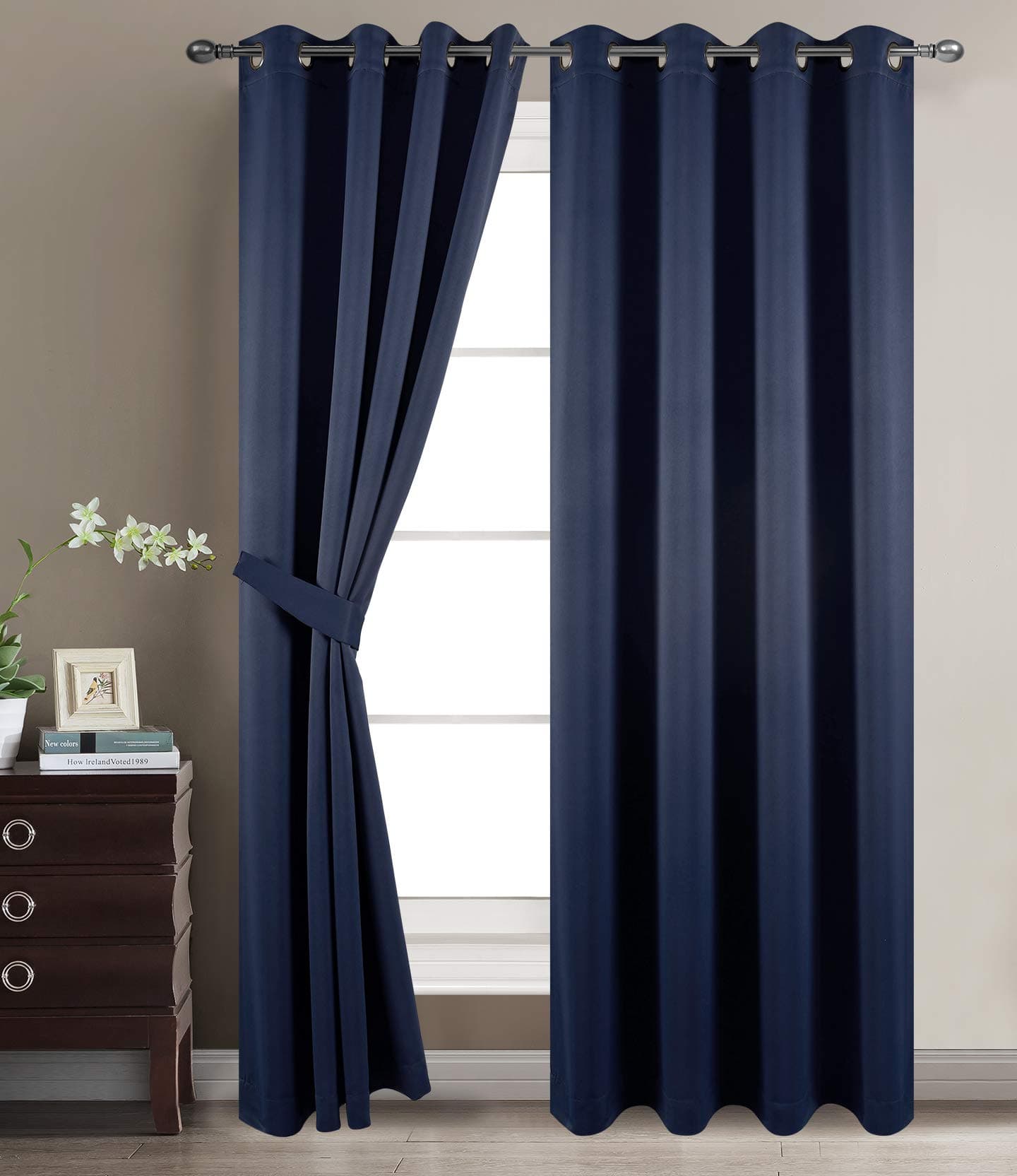 2 Panels Solid Color High Shading Grommet Top Blackout Curtains for Bedroom (Dark Blue, 2x52Wx108L inches)