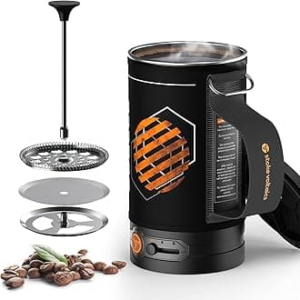 - Electric French Press Coffee Maker, 120V Boil Water & Press Coffee 2-in-1, Portable Design for Camping, Travel, 6 Minute Brew Ready