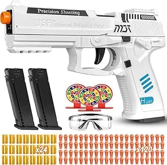 Toy Gun with Automatic Reloading Rebound Shell Ejecting and Soft Foam Blaster, Ideal for Shooting Games, Education Model Toys, Gift for Kids Boys Girls, White