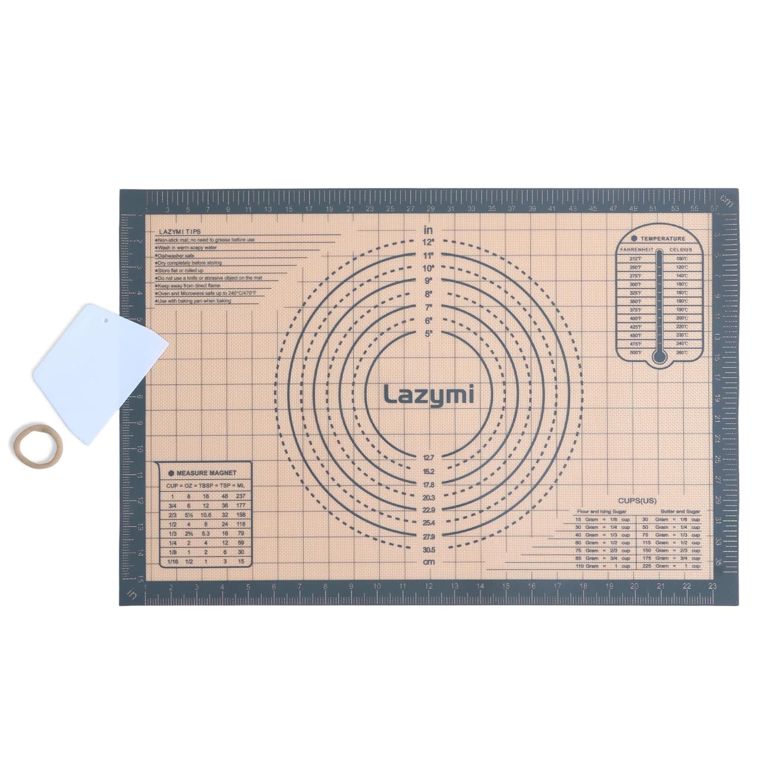 Extra Thick Silicone Baking Mat: 60 x 40cm Non Stick Pastry Rolling Mat with Measurement,Non-Slip Dough Kneading Mat, Kitchen Counter Mat, Silicon Baking Sheet for Pie/Cake/Pizza (Grey+Scraper)