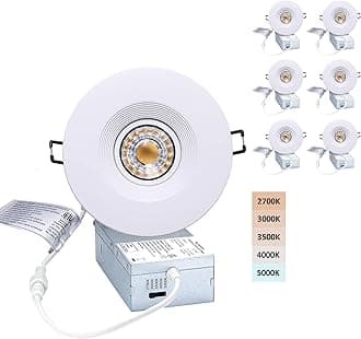 Premium Canless Recessed Gimbal Downlight Rotatable-Spotlight 5 CCT 4 Inch Eyeball Ceilling Potlight, Dimmable Lights Fixture with Junction Box, 8W, White Round Trim, with Baffle, 6P