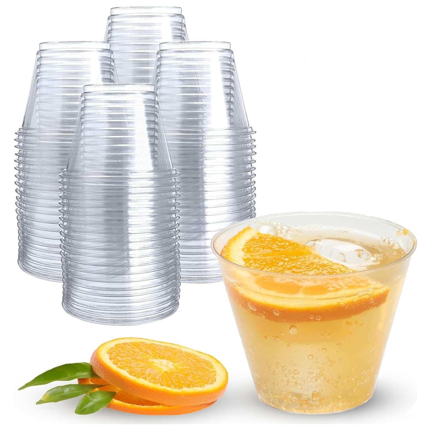 50 Clear Plastic Cups | 9oz Plastic Cups | Clear Disposable Cups | PET Cups | Clear Plastic Party Cups | Crystal Clear Plastic Cups