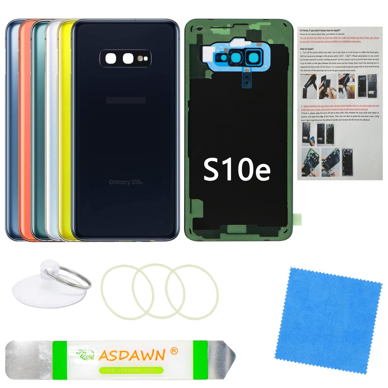 Galaxy S10e Back Cover Glass Replacement with Pre-Installed Camera Lens + Installation Manual + Repair Tool Kit for Samsung Galaxy S10e SM-G970 All Carriers (Prism Black)