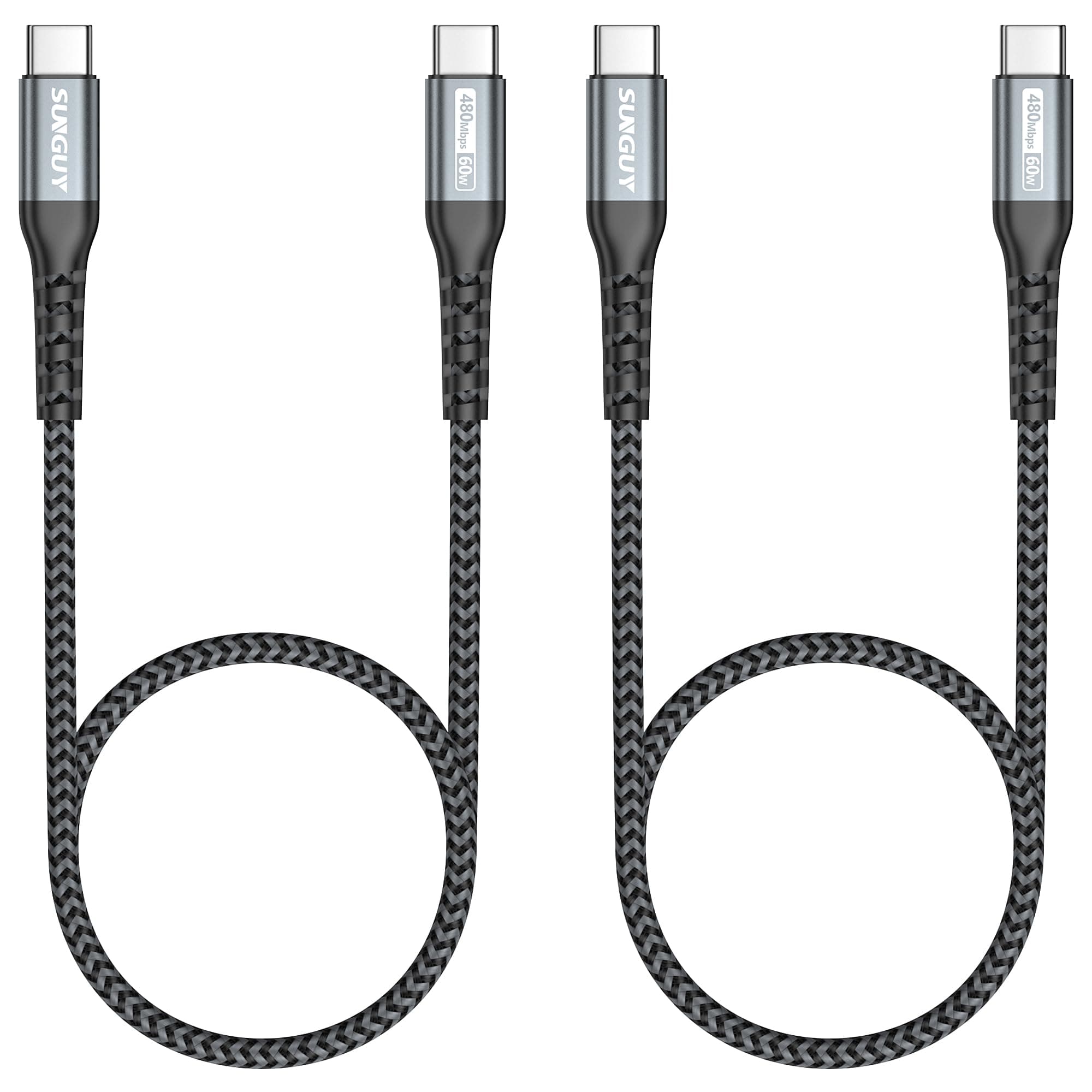SUNGUY USB C to USB C 1.5FT [2Pack], USB C Cable 60W PD Fast Charge Type C Charger Cord Compatible for iPhone 17/16/15 Series, Samsung Galaxy S23/24 Ultra, MacBook Air/Pro, iPad Pro/Air -Grey