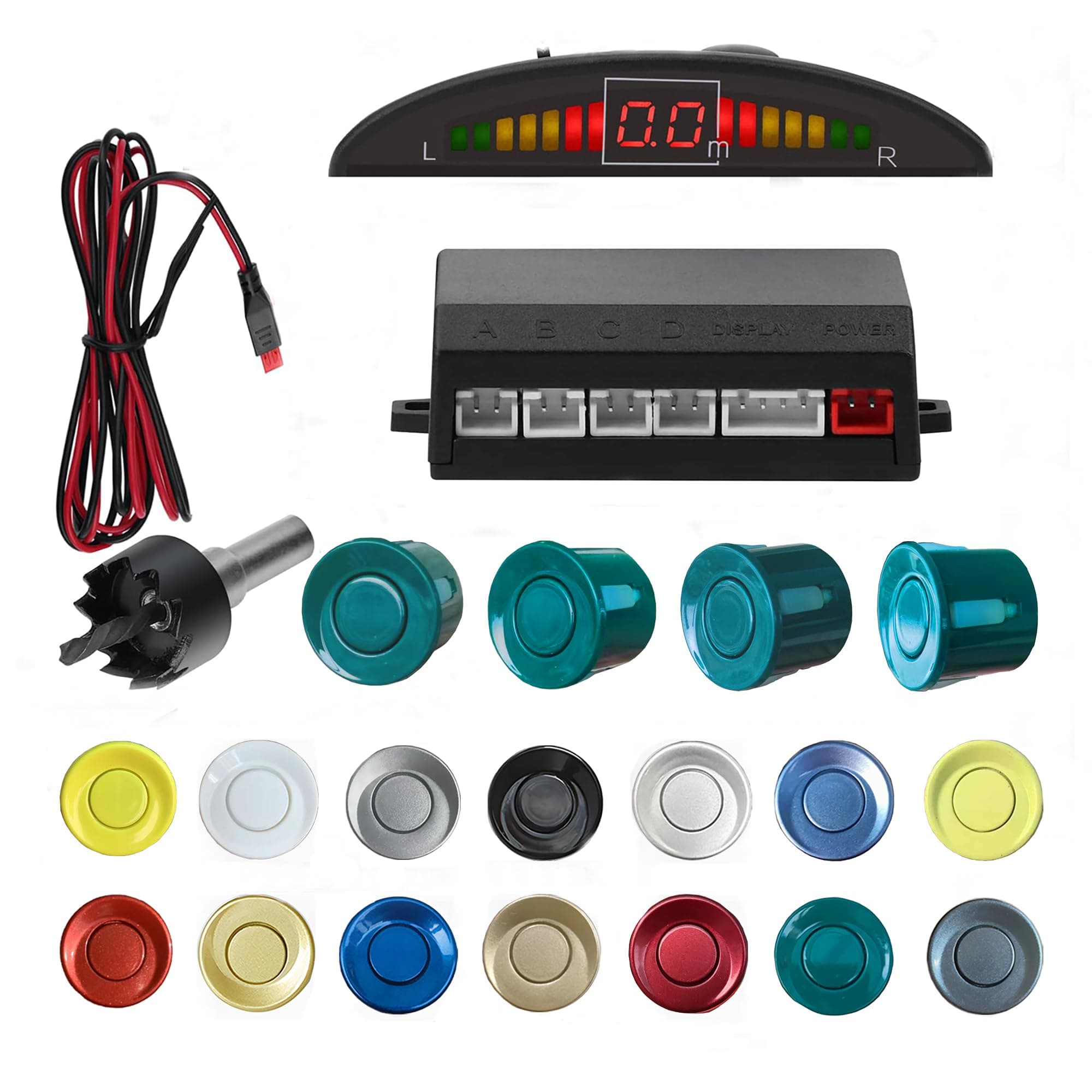 16 Color Options Parking Sensor Kit Backup Sensor Kit Reverse Sensor for Car Sensore de Reversa para Carro Adjustable Alarm Sound Professional Safety System(Green)