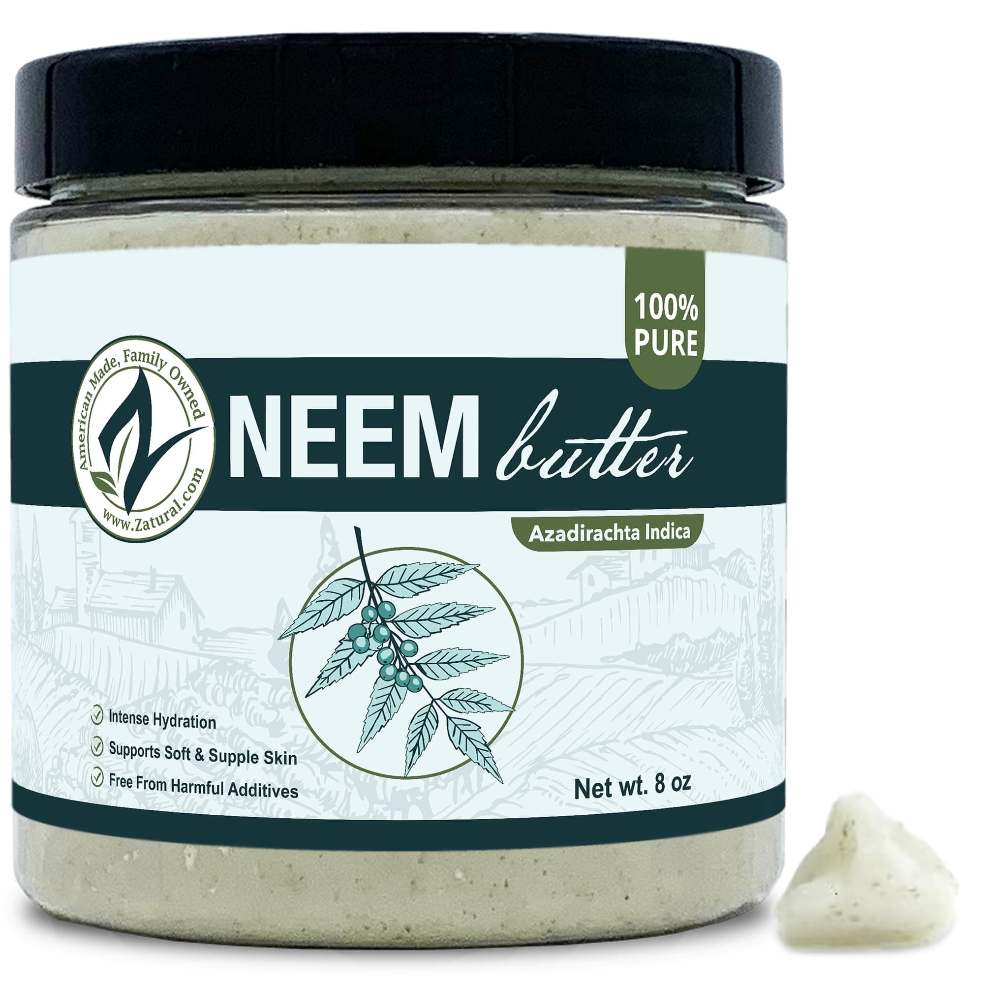 Organic Neem Butter-Coconut Oil, Neem Oil, Neem Leaf, Marula Oil, Kokum Butter, Rosemary, For Sensitive Skin, Itchy Skin, 8 oz.