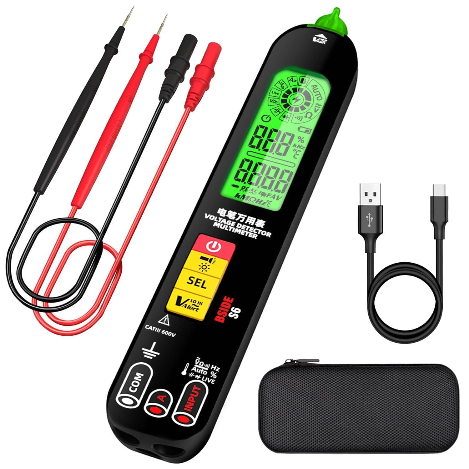 Azonee Smart Digital Multimeter, Electrical Amp Tester Rechargeable Measures Voltmeter Pen, VFC Capacitance Diode Duty Cycle Current Resistance Continuity Frequency V-Alert Voltage Tester