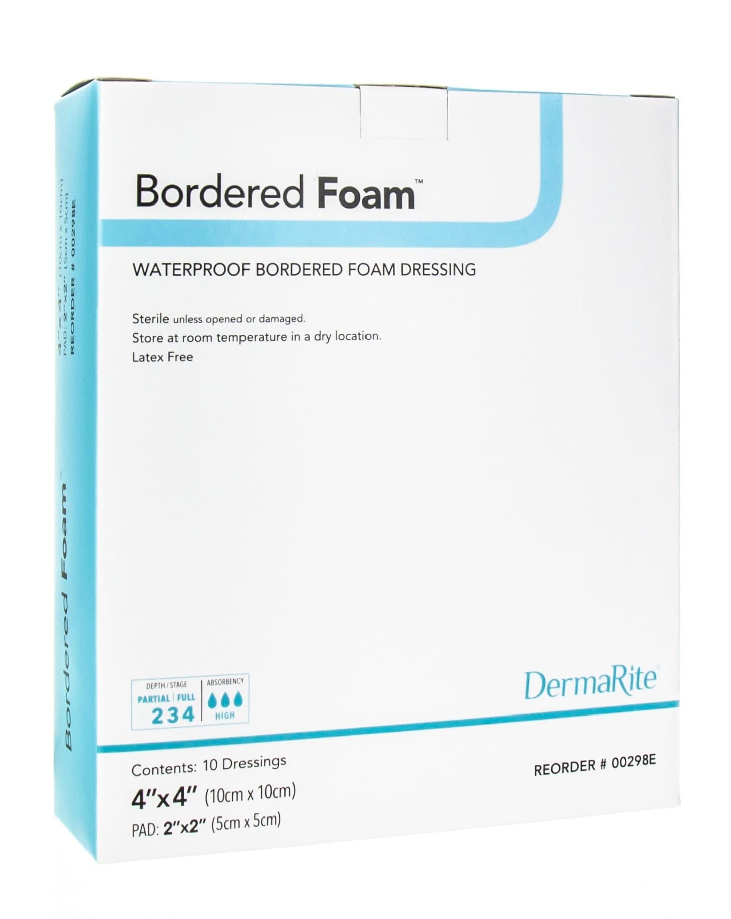 DermaRiteIndustries Waterproof Bordered Foam Advanced Wound Care Dressing, 4 x 4", 0.5 Pound