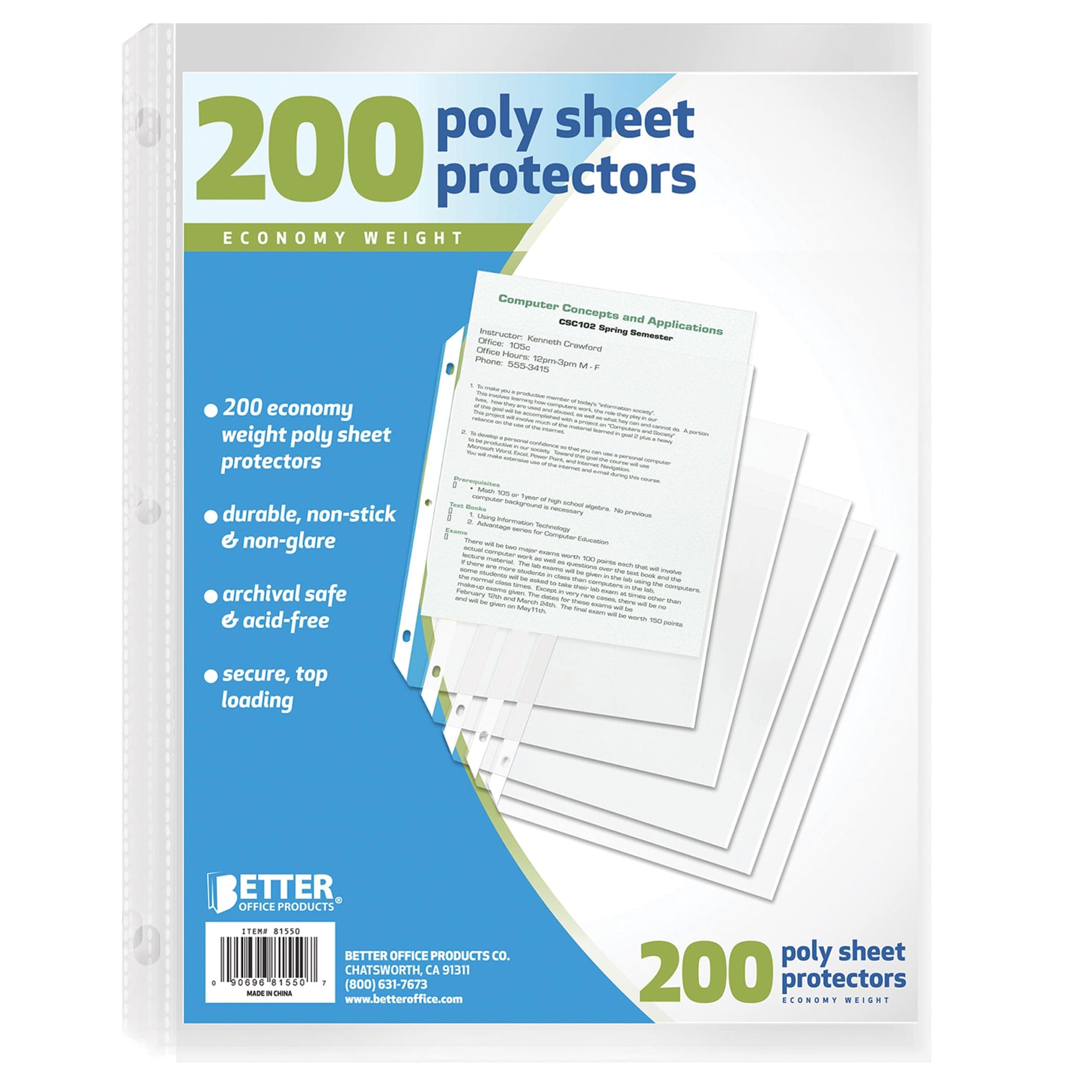 Better Office Products Sheet Protectors, 200 Piece
