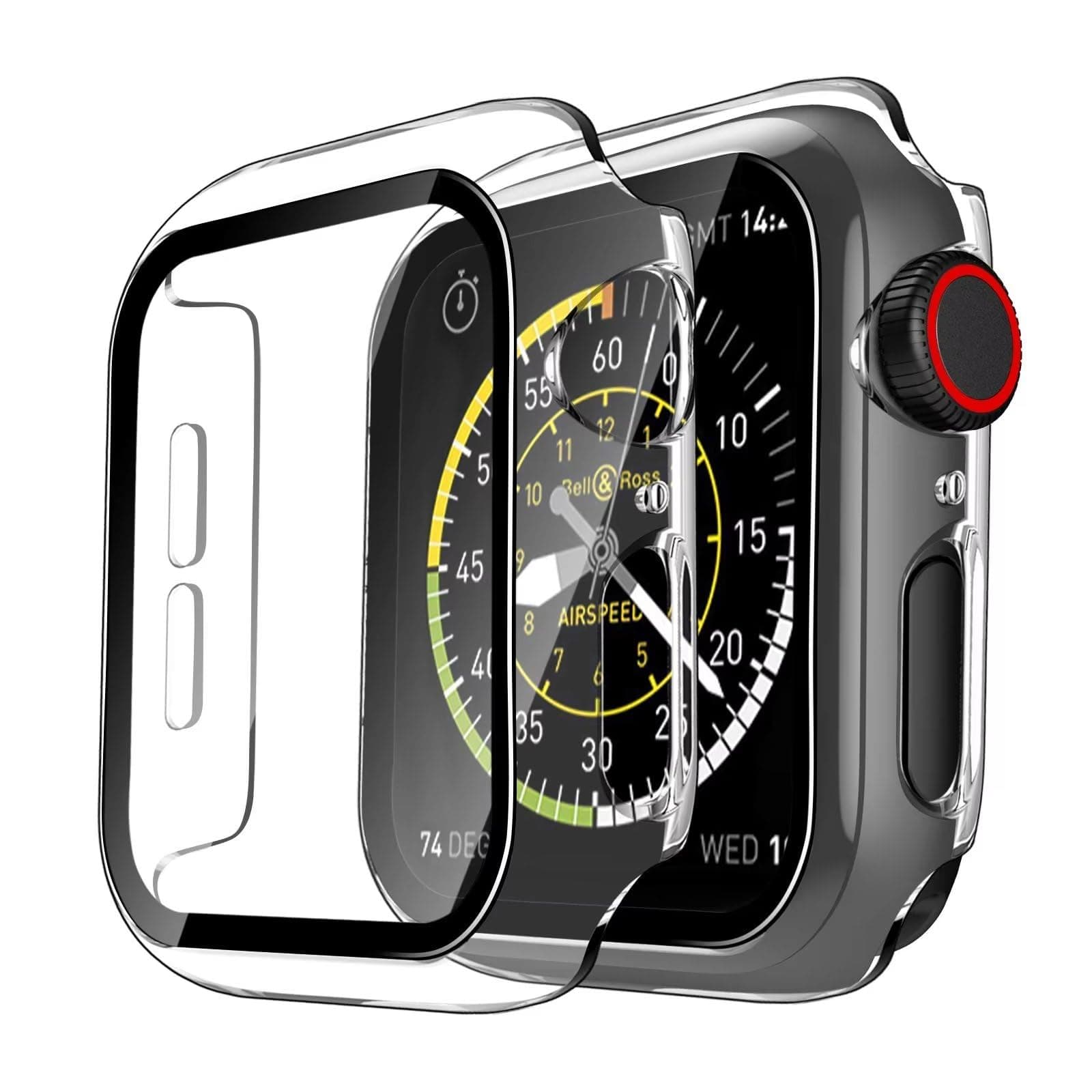 Hard PC Case Compatible with Apple Watch Series 6/5/4/SE/SE2 44mm with Tempered Glass Screen Protector, iWatch Screen Guard, Touch Sensitive, Full Coverage Bumper Protective Cover (44mm Clear)