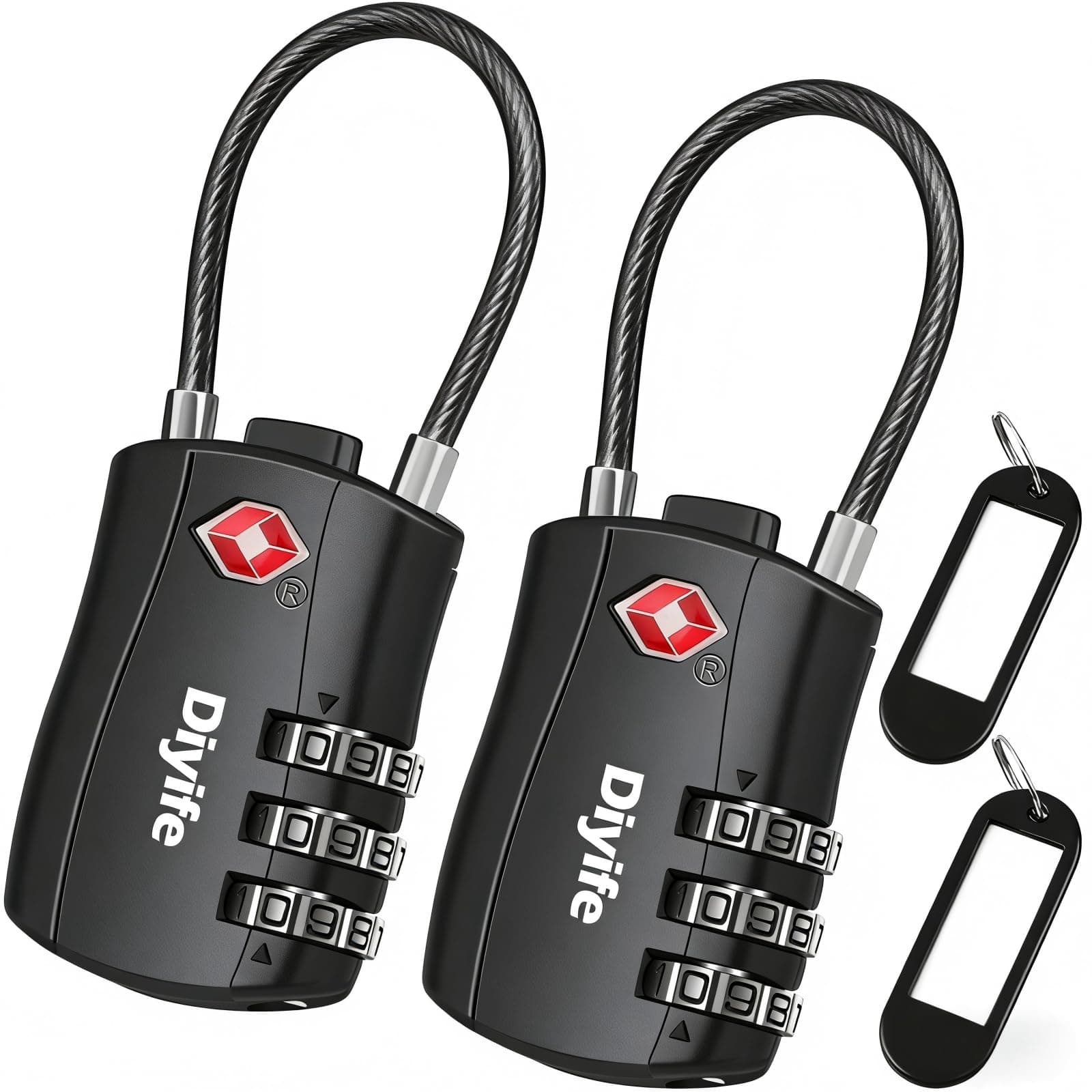 TSA Luggage Locks, [ Zinc Alloy Version][2 Pcs] Diyife TSA Approved Luggage Lock 3-Digit Re-settable Combination Lock, Code Lock for Travel Suitcase Luggage Bag Lockers (Black)