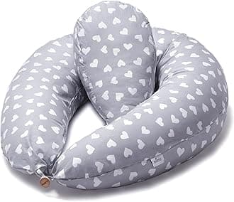 Niimo XXL+ Pregnancy Pillow & Nursing Pillow - PLUS Pregnancy Sleeping Wedge, 100% Cotton Cover, 100% Machine-Washable, Grey with White Hearts (200 x 70 cm)