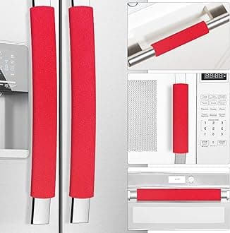 Refrigerator Door Handle Covers, Set of 5, Keep Your Kitchen Appliance Clean from Smudges, Drips, Food Stains, Oil, Handmade Decor Protector for Fridge, Ovens, Dishwashers (Red)