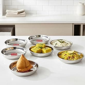 HAZEL Multipurpose Stainless Steel Plates Set for Kitchen | Serving Plate for Snacks, 200 ML, Set of 6