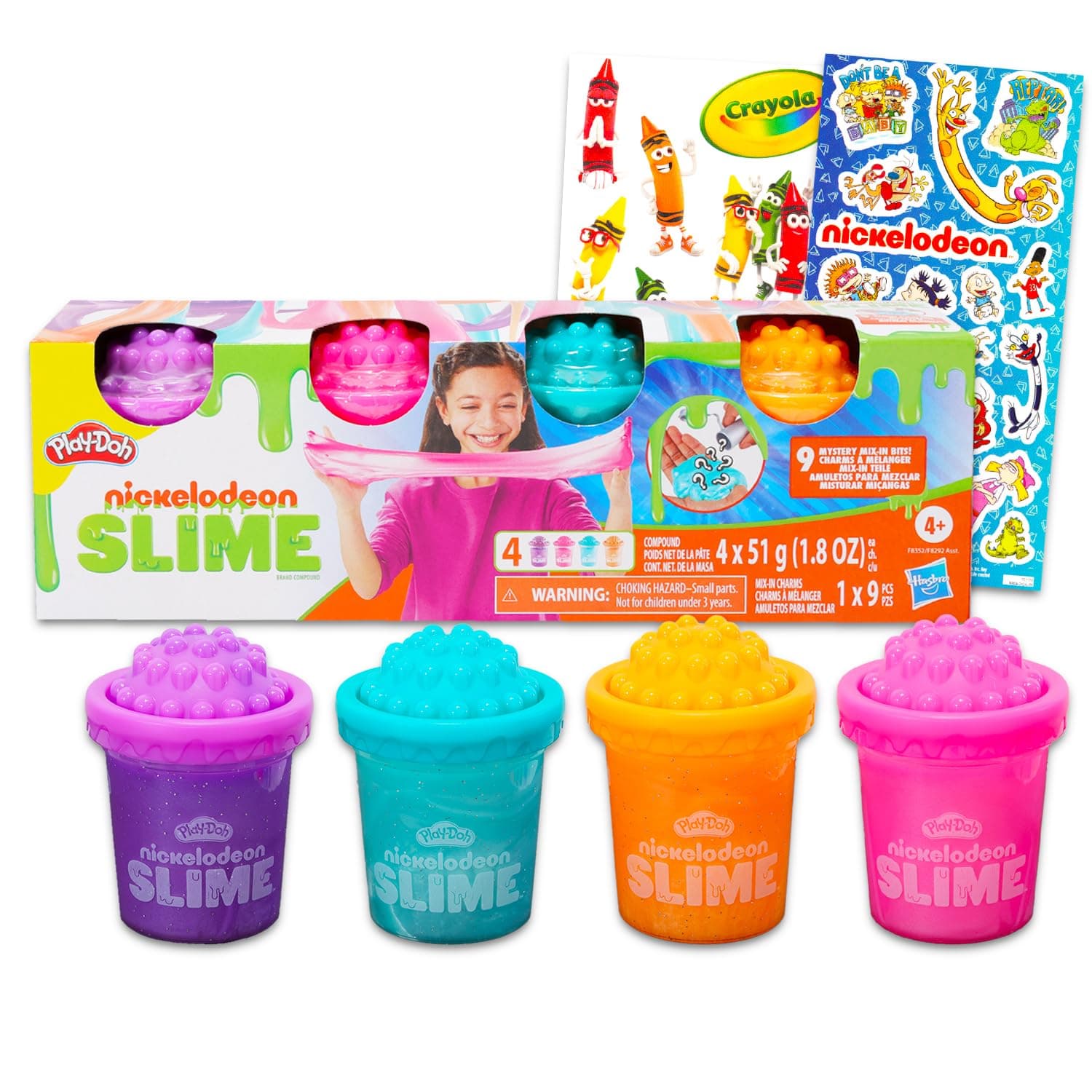 Play-Doh Nickelodeon Slime Kit for Kids - Bundle With 4 Tubs of Slime and Mix Ins Plus Tattoos and Stickers | for Boys and Girls