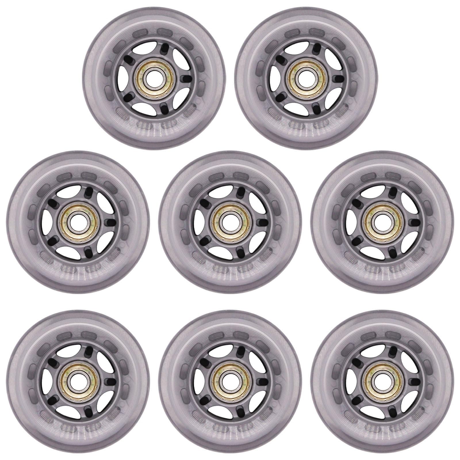 BENLIUDH Inline Skate Wheels with Bearings, 3 Inch Roller Blade Wheels 76mm Outdoor and Indoor Clear Wheels for Office Chairs, Luggage (8 Pack,Silver)