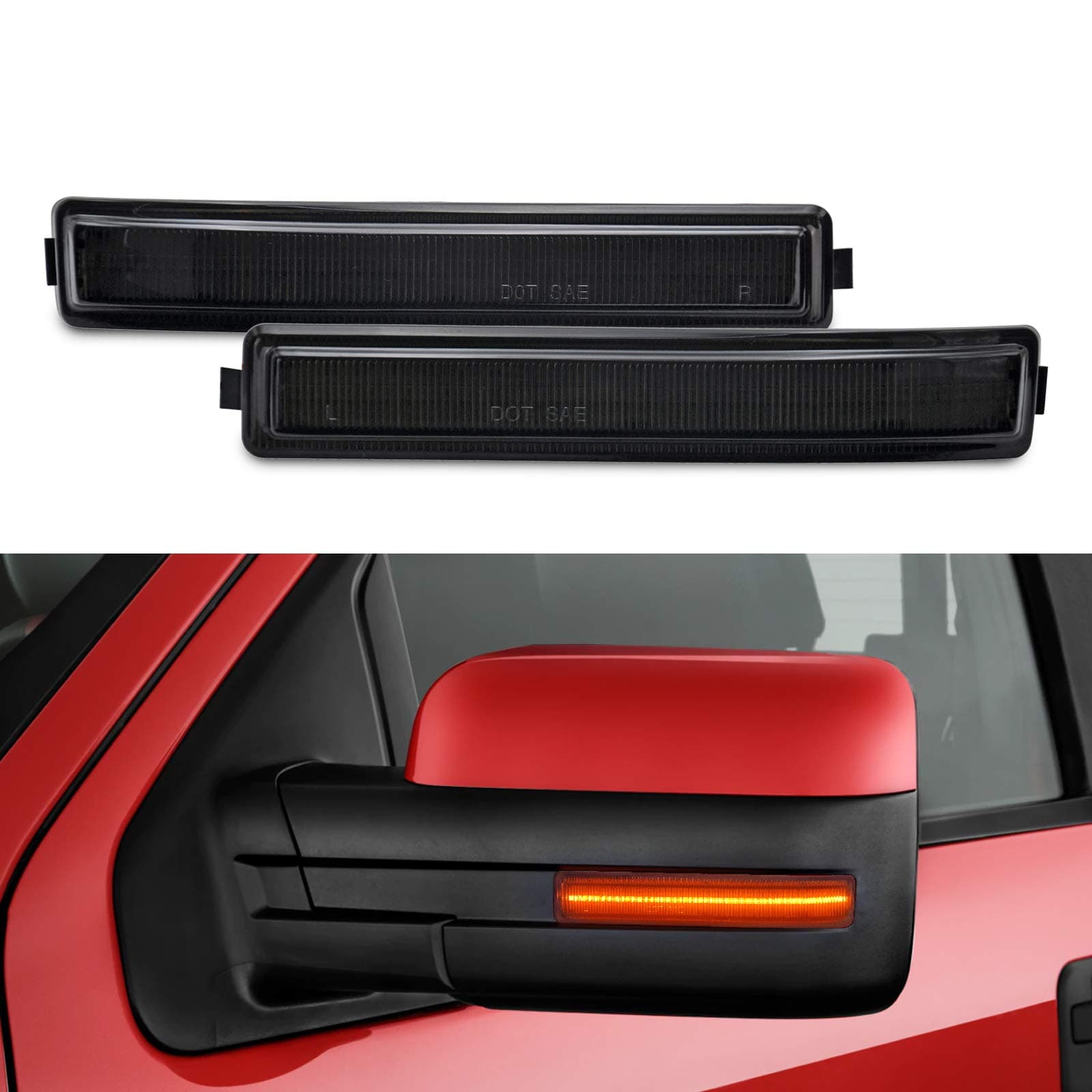 Smoked LED Side Mirror Marker Lights Compatible with 2009-2014 Ford F150 / Raptor