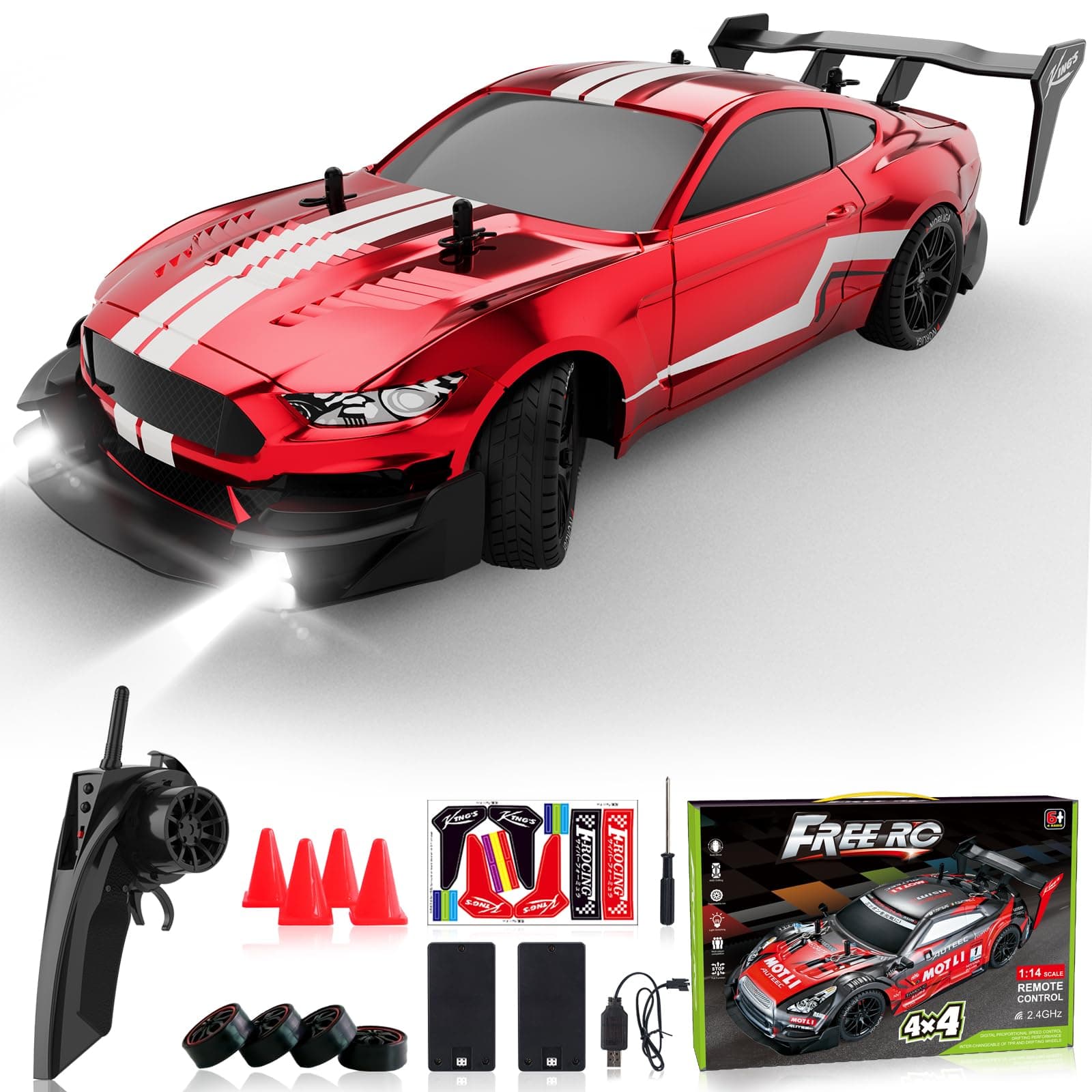 Desdoni RC Drift Car 1:16 Scale Remote Control Car 4WD RC Car with LED Lights RTR 2.4GHz 30km/h High Speed Racing Drifting Toy Car for Adults Boys Girls Kids Gift 2Pcs Rechargeable Battery