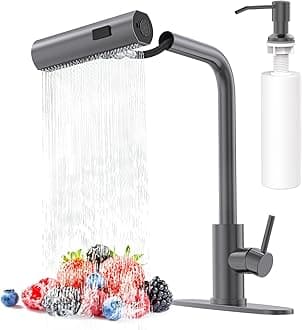 Single Hole Kitchen Faucet with Pull-Out Sprayer, Single Handle, High Flow Water, Pull-Out Faucet, Stainless Steel Tall Kitchen Faucet in Matt Grey, Touch on for Effortless Control and Durability