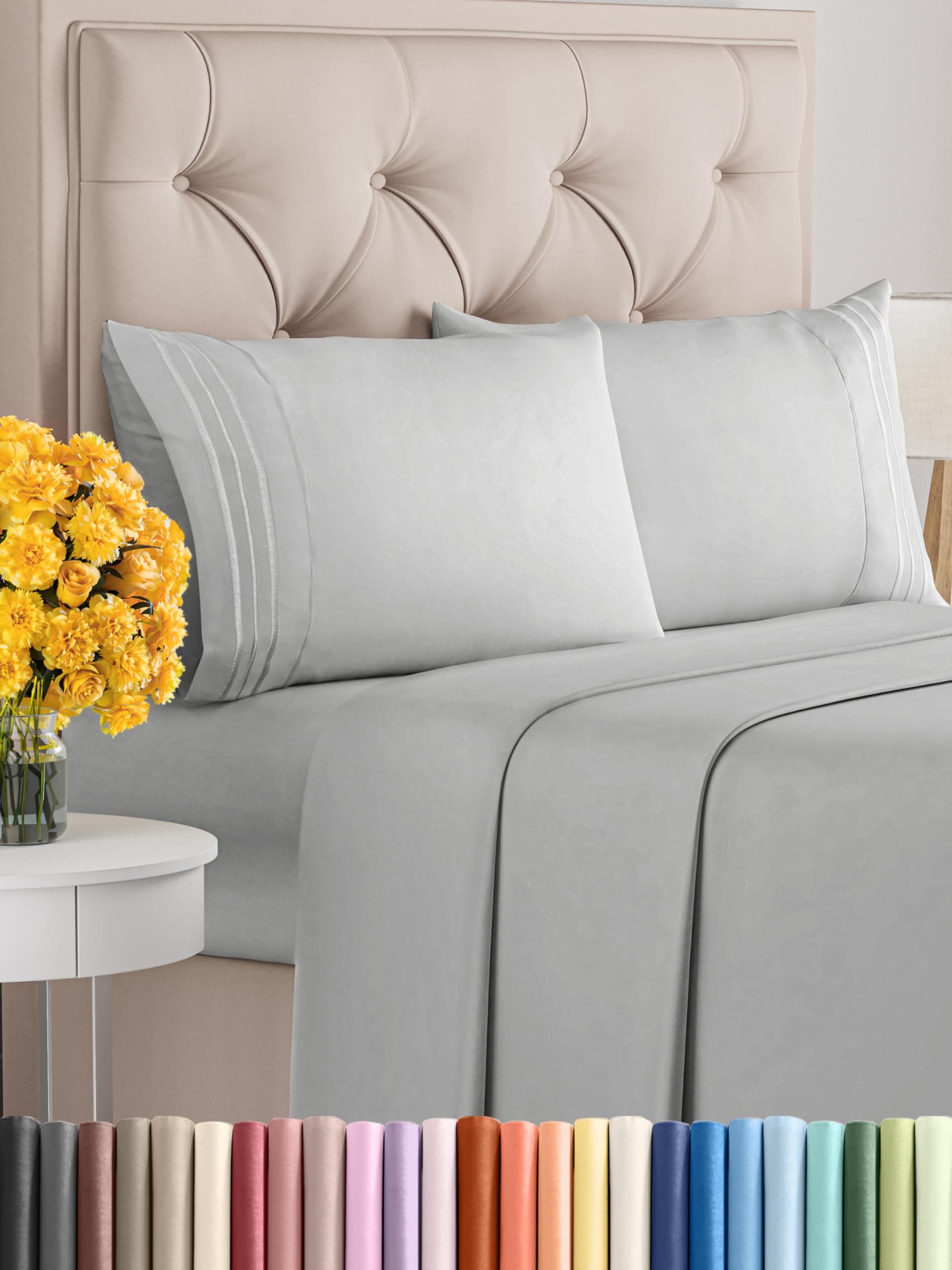 King Size 4 Piece Sheet Set - Comfy Breathable & Cooling Bed Sheets Set - Hotel Luxury Bedding for Women, Men, Kids, Teens, Boys & Girls - Deep Pockets, Soft and Wrinkle Free - Oeko-Tex - French Grey