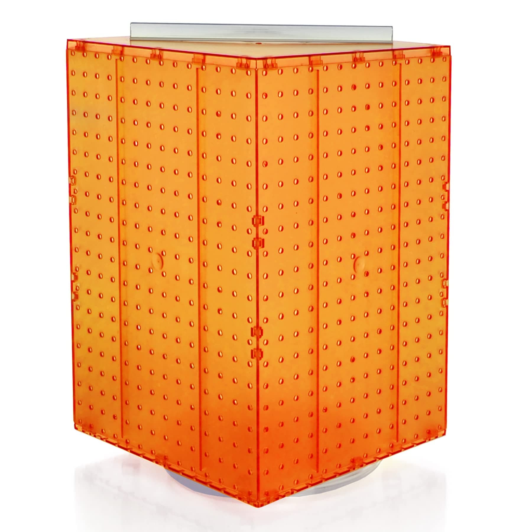 Azar Displays 701414-ORG Rotating Display Stand - 4-Sided Display Racks- Peg Display Carousel (14” W x 14” D x 20” H) - Easy Assemble Revolving Display for Retail - Pegboard Organizer, Orange