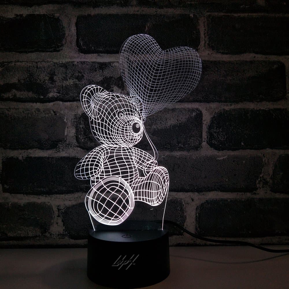 3D Lamp: Lunox Remote Controlled 3D Optical Illusion LED Teddy Bear Night Light, 7 Color Changing Night Light, Room Decor Light, Table Desk Lamp, Smart Touch Switch, USB and Adapter Included