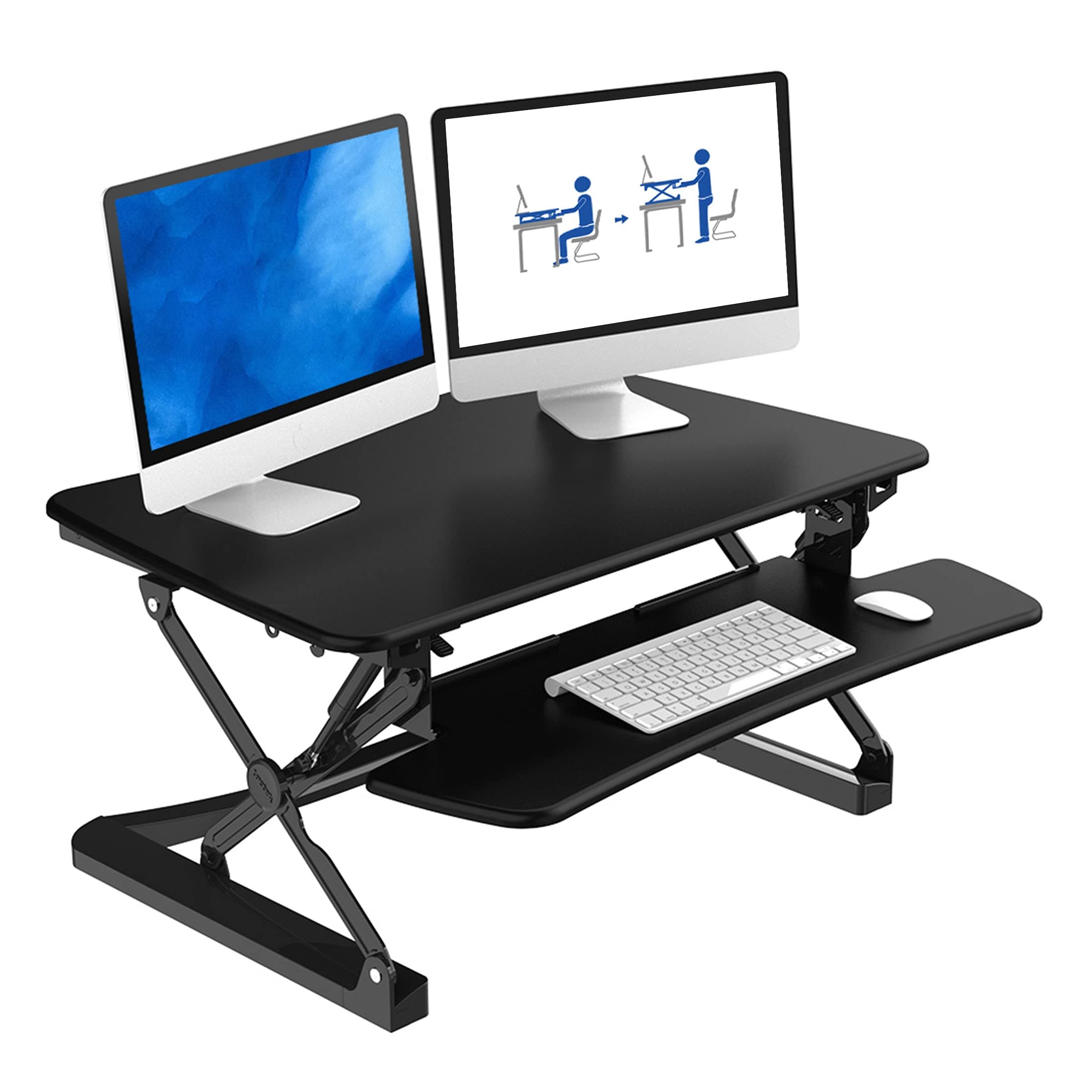 FlexiSpot M2B Standing Desk Converter - 35 Inch wide platform Height Adjustable Stand up Desk Riser with Removable Keyboard Tray (Medium size Black)