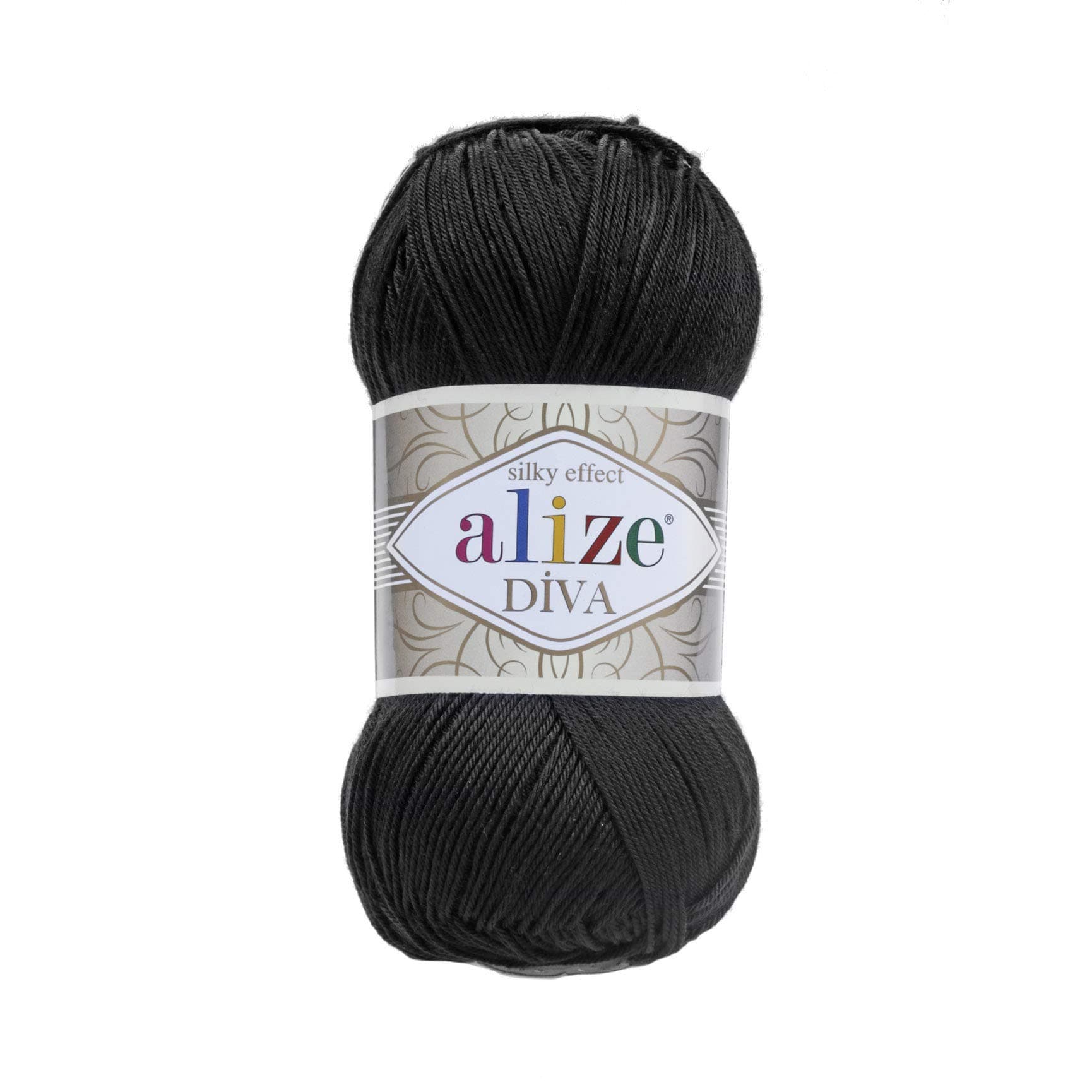 Alize Hand Knitting Yarn 100% Microfiber Acrylic Yarn Diva Silk Effect Thread Crochet Art Lace Craft Lot of 4 skeins 400gr 1532yds Color (60 Black)