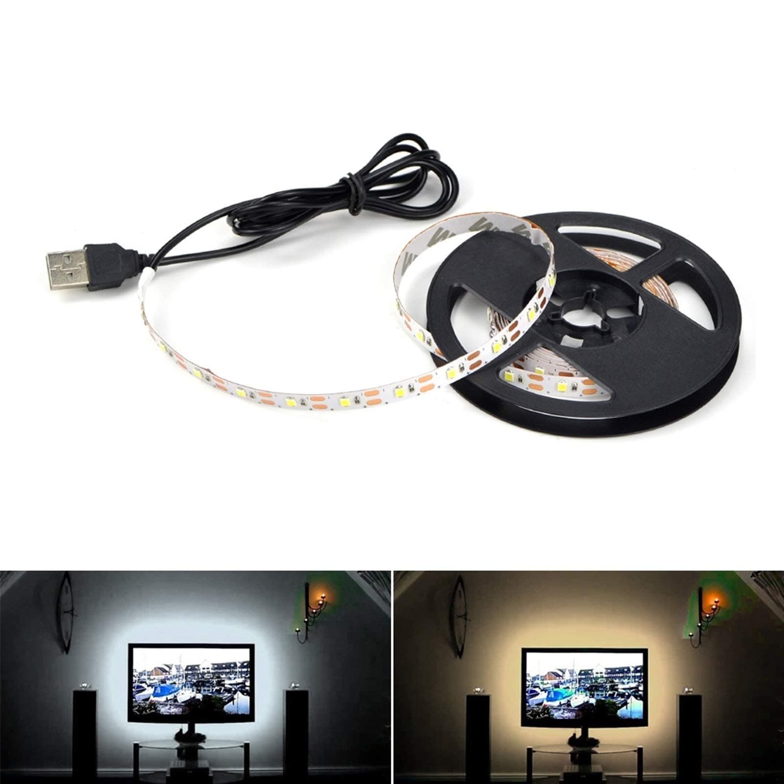 HVTKL LED nightlight DC 5V USB cable charging SMD 2835 USB LED lamp strip 2m 3M 4M 5M Ruban LED applied to PC/TV background decoration (Color : 2m, Emitting Color : White)