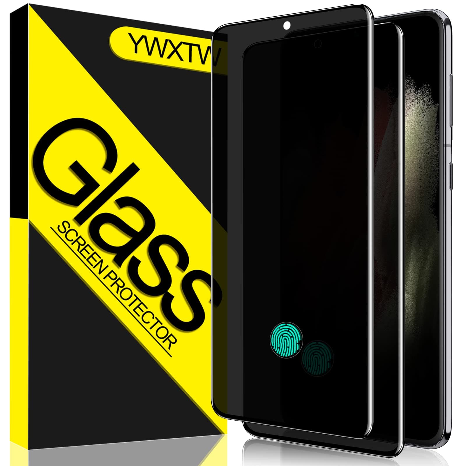 YWXTW [2 Pack] Privacy Support Fingerprint Unlock Screen Protector for Samsung Galaxy S21 Ultra,Tempered Glass HD Anti-Scratch Screen Protector 3D Curved Edge Easy Install Case Friendly