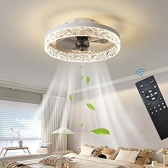 Quiet Ceiling Fans with Lights Remote Control, Modern Lighting Fan Ceiling Light LED Dimmable Ceiling Fan Lamps for Bedroom Living Room, Fan Reversible and 6 Speeds (White, 40CM)