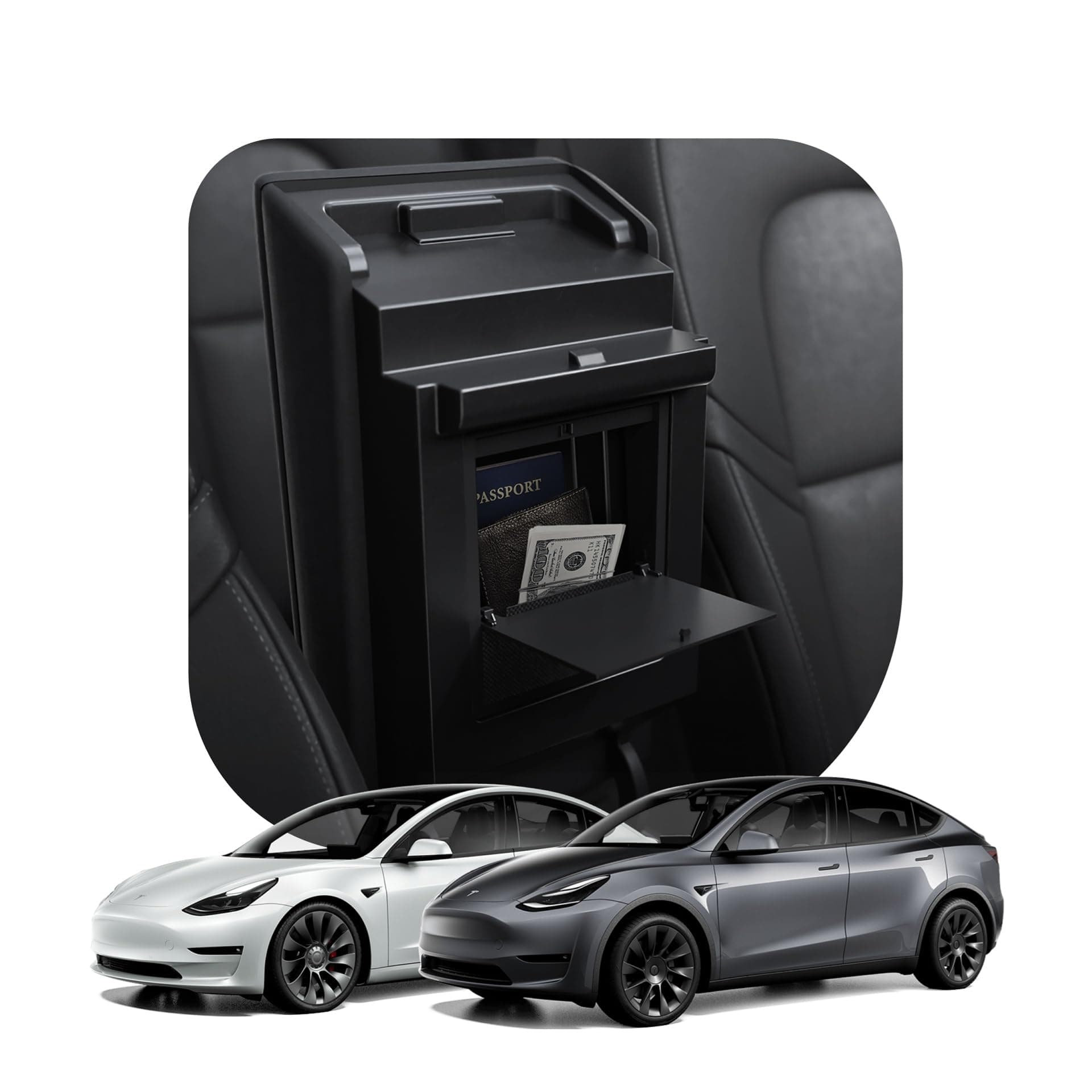 Spigen One-Touch Hidden Storage Box Centre Console Organiser Armrest Designed for Tesla Model 3 2021-2023 and Model Y (~2024) Accessories - Carbon Edition