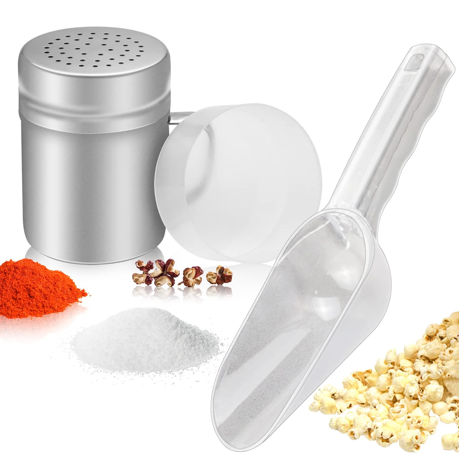 CZWESTC Red Popcorn Plastic Scoop with Popcorn Salt Shaker (Handle, Plastic Cap) - Popcorn Concession Supplies Bundle
