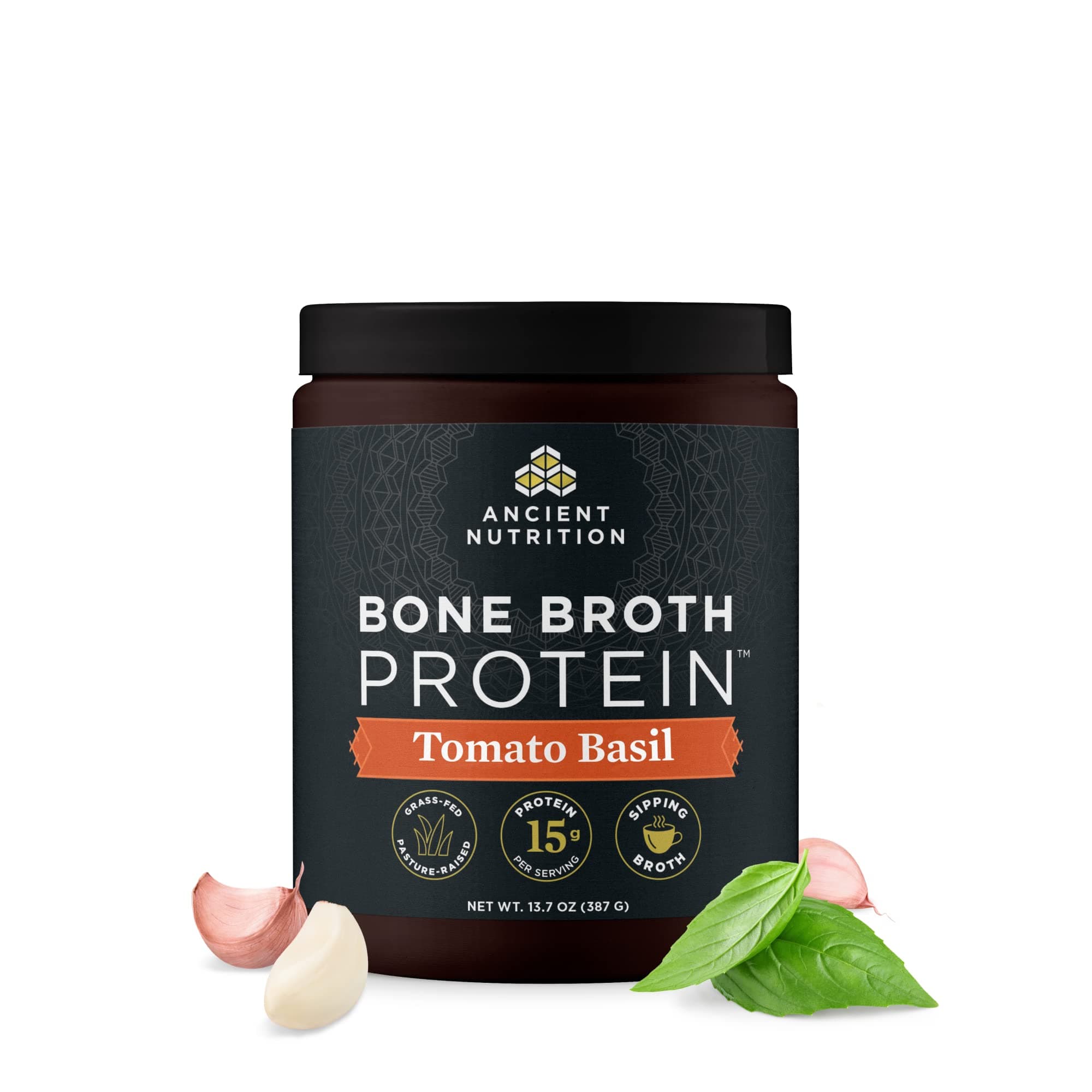 Bone Broth Protein Powder, Tomato Basil, Grass-Fed Chicken and Beef Bone Broth Powder, 15g Protein Per Serving, Supports a Healthy Gut, 15 Servings