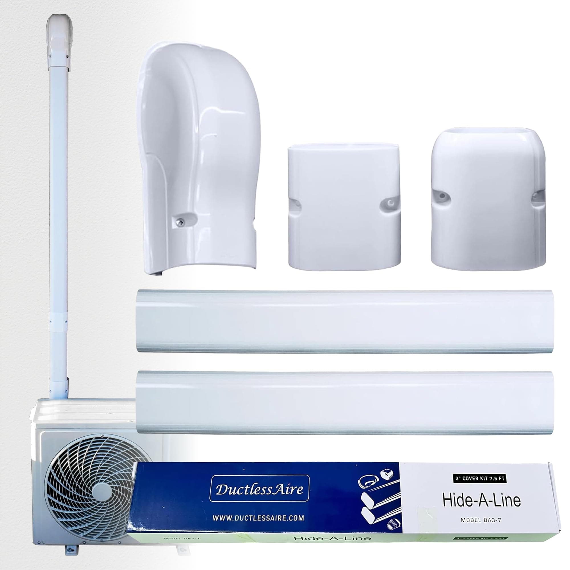 DuctlessAire - Mini Split Line Set Cover Kit - Paintable Mini Split Cover for Air Conditioner & Mini Split AC/Heating System - Durable Protection - Ideal for Indoor & Outdoor Use (White, 3" x 7.5 ft)
